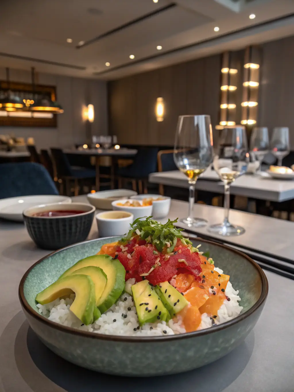 A beautifully plated kosher meal at a high-end restaurant in Tel Aviv, showcasing modern Israeli cuisine.